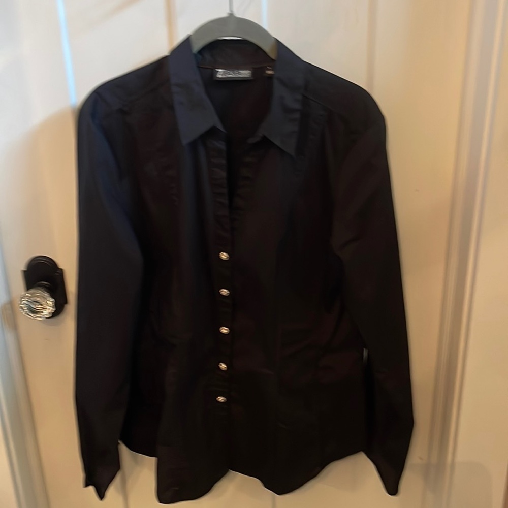 Set of 2 RHINESTONE BUTTON BLACK BLOUSES.